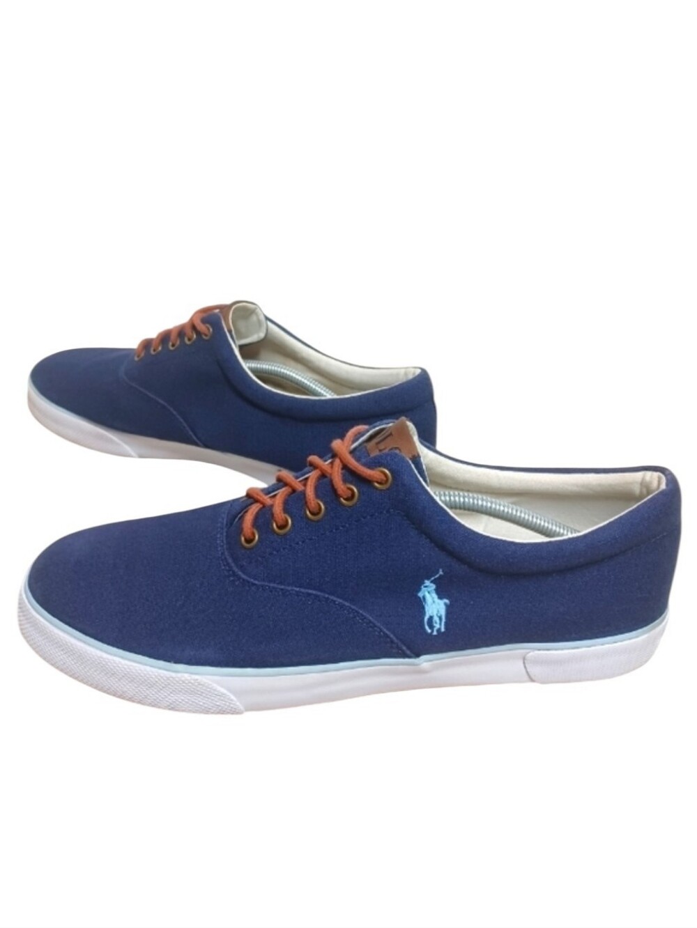 Polo by Ralph Lauren Navy Blue Brown Canvas Sneakers Tennis Shoes Size 14D